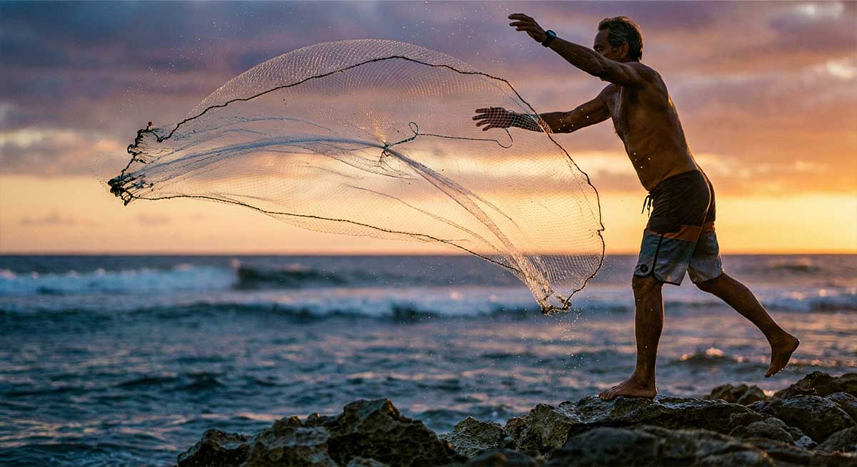Throwing net is still a common fishing practice today.